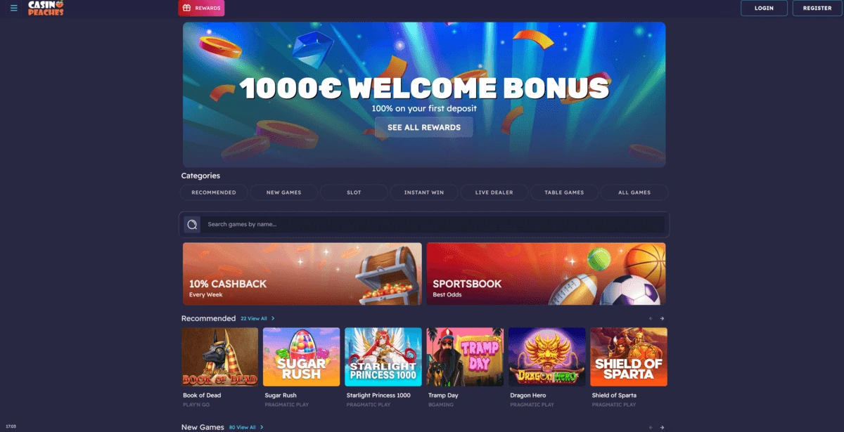 Version mobile optimisée de Casino Peaches au design fruité et coloré