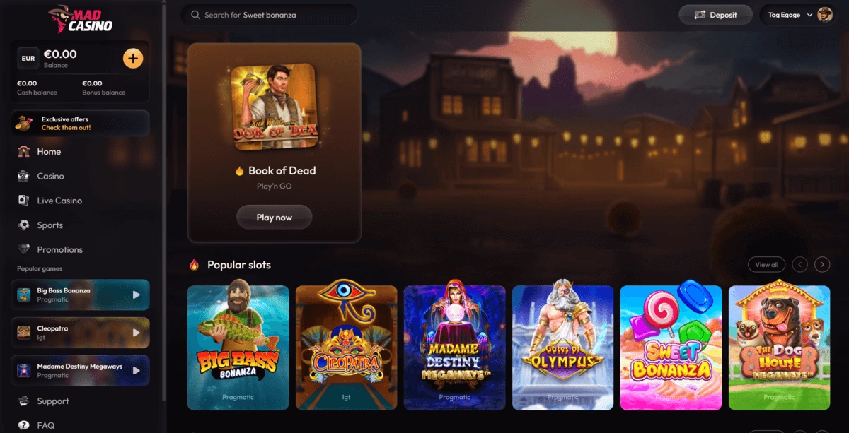 Design élégant et luxueux de MadCasino destiné aux joueurs High Rollers VIP