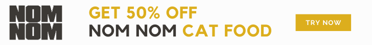 50% off Nom Nom cat food banner